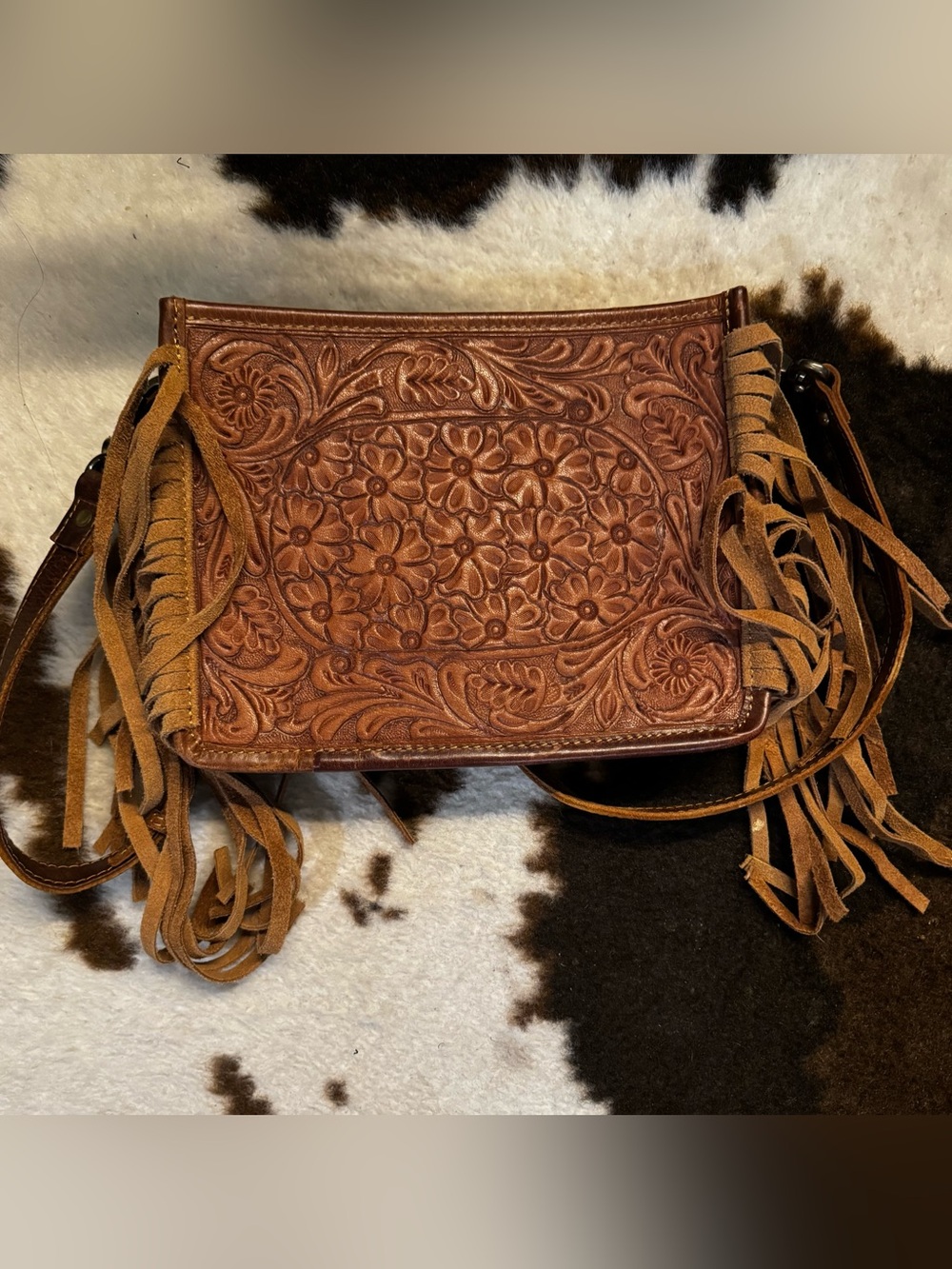 American Darling Hand-Tooled Floral Leather Crossbody Bag - Brown